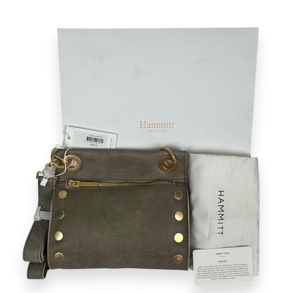 Hammitt Tony Small Pewter Leather Crossbody Bag Brushed Gold NWT Box Dust Bag